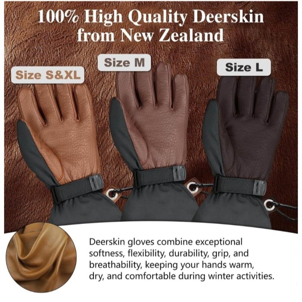 Intra-FIT Deerskin Ski Snowboard Biker Gloves Medium Black & Brown Waterproof - Picture 7 of 12